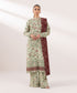 Women's Unstitched Dull Raw Silk Embroidered Multi 3 Piece Suit
